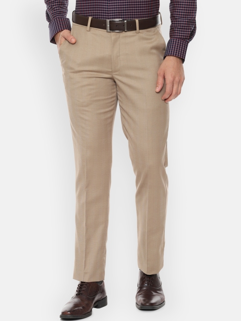 

Louis Philippe Men Beige Slim Fit Self-Checked Formal Trousers