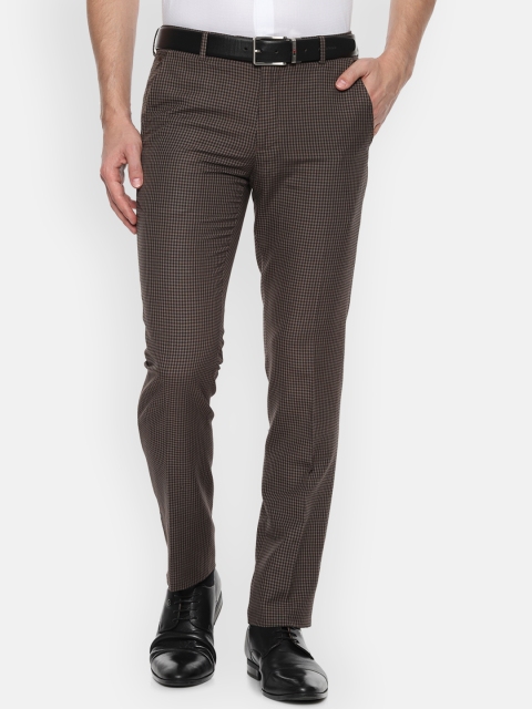 

Louis Philippe Men Brown Slim Fit Checked Formal Trousers