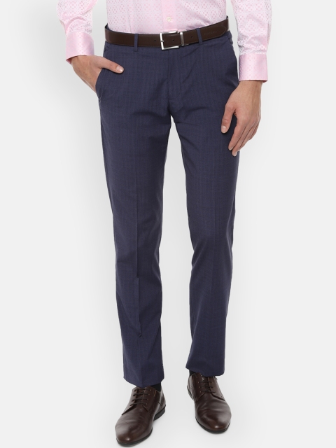 

Louis Philippe Men Navy Blue Regular Fit Self Checked Formal Trousers
