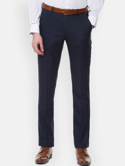 

Louis Philippe Men Navy Blue Slim Fit Checked Formal Trousers