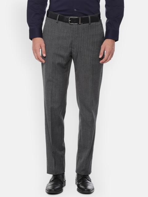 

Louis Philippe Men Charcoal Grey Regular Fit Striped Formal Trousers