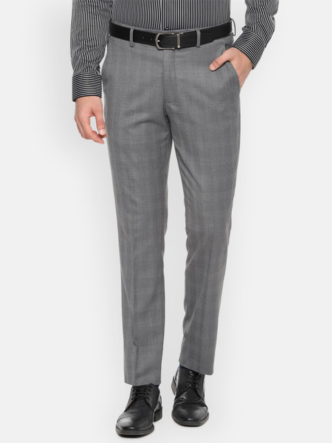 

Louis Philippe Men Grey Slim Fit Checked Formal Trousers