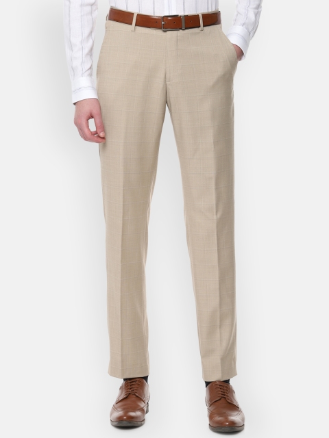 

Louis Philippe Men Beige Regular Fit Self Checked Formal Trousers