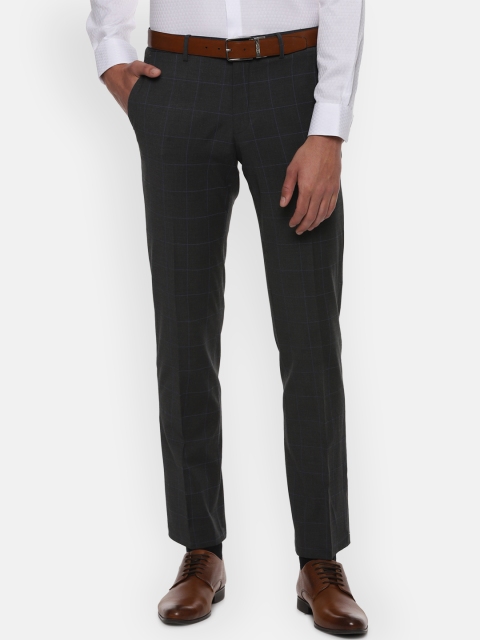 

Louis Philippe Men Charcoal Grey & Blue Regular Fit Checked Formal Trousers