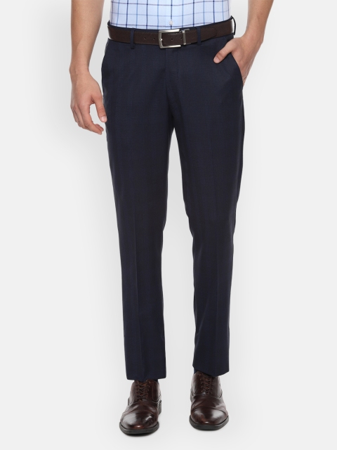 

Louis Philippe Men Navy Blue Slim Fit Self Design Formal Trousers