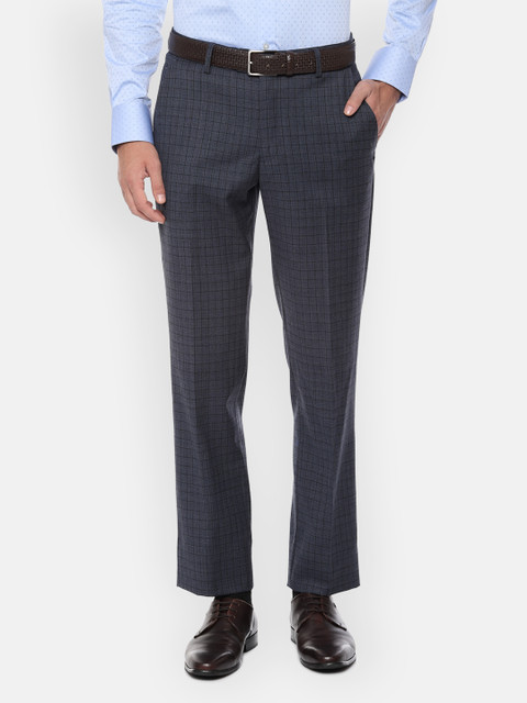 

Louis Philippe Men Charcoal Grey Slim Fit Checked Formal Trousers