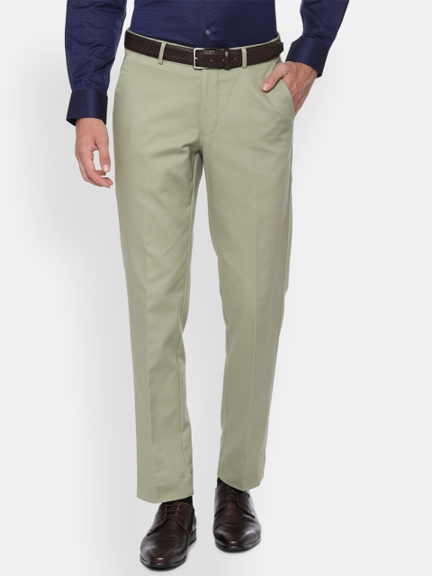 

Louis Philippe Men Olive Green Slim Fit Solid Formal Trousers