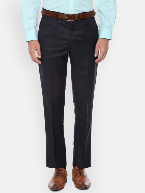 

Louis Philippe Men Navy Blue Slim Fit Self-Design Formal Trousers