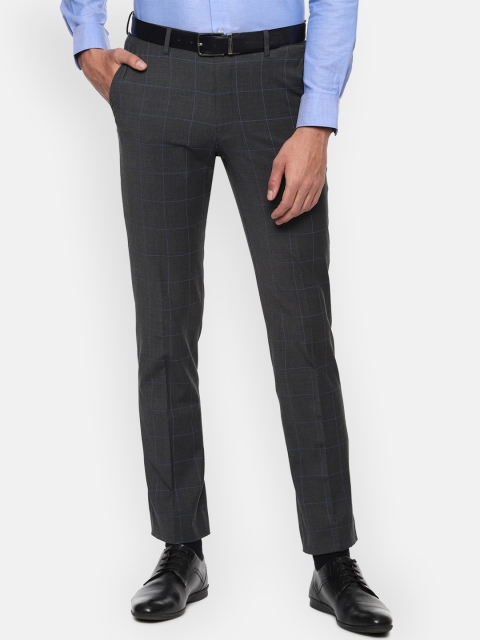 

Louis Philippe Men Charcoal Grey Slim Fit Checked Formal Trousers