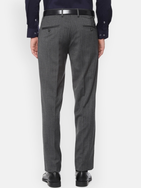 

Louis Philippe Men Charcoal Grey Regular Fit Self Striped Formal Trousers
