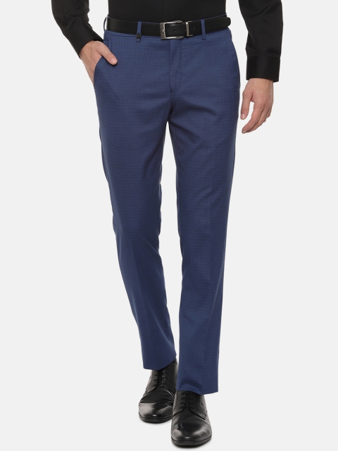

Louis Philippe Men Navy Blue Slim Fit Checked Formal Trousers