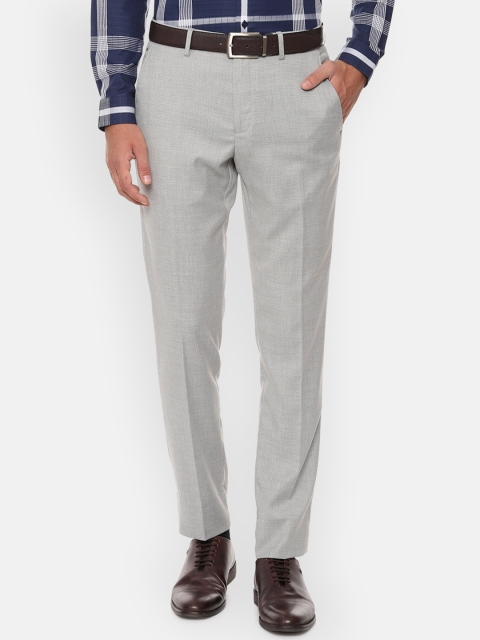 

Louis Philippe Men Grey Slim Fit Self Design Formal Trousers