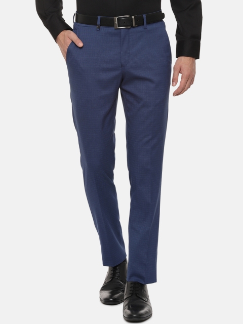 

Louis Philippe Men Navy Blue Slim Fit Checked Formal Trousers