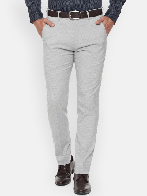 

Louis Philippe Men Grey Slim Fit Self Design Formal Trousers