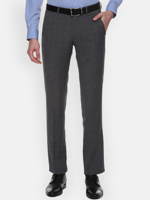 

Louis Philippe Men Charcoal Grey Slim Fit Checked Formal Trousers