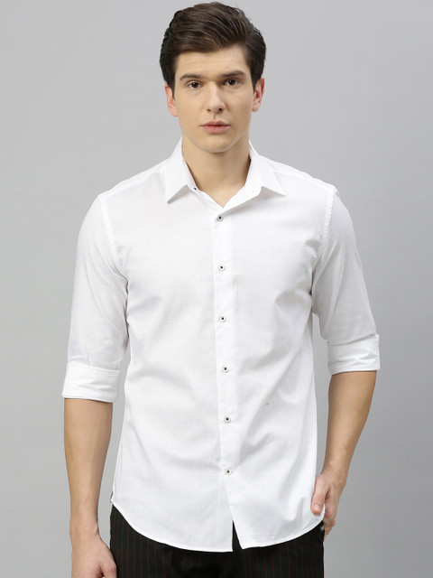 

RARE RABBIT Men White Tailored Fit Solid Casual Shirt