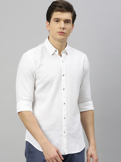 

RARE RABBIT Men White Tailored Fit Solid Casual Shirt