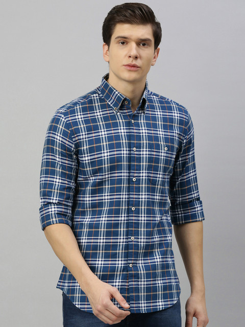 

RARE RABBIT Men Navy Blue & White Tailored Fit Checked Casual Shirt