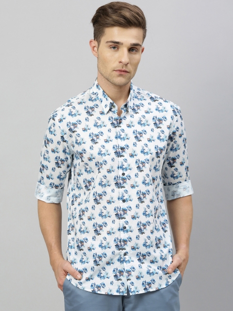 

RARE RABBIT Men White & Blue Floral Print Tailored Fit Casual Shirt