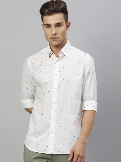 

RARE RABBIT Men White Polka Dot Print Tailored Fit Casual Shirt