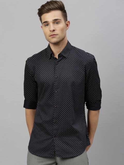 

RARE RABBIT Men Navy Blue & White Tailored Fit Micro Print Casual Shirt