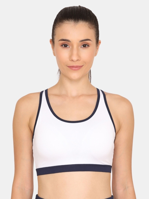 

Zelocity White & Navy Blue Solid Non-Wired Non Padded Sports Bra ZC4508FASHBWHIT