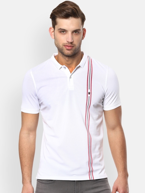 

Louis Philippe Sport Men White & Red Striped Slim Fit Polo Collar T-shirt