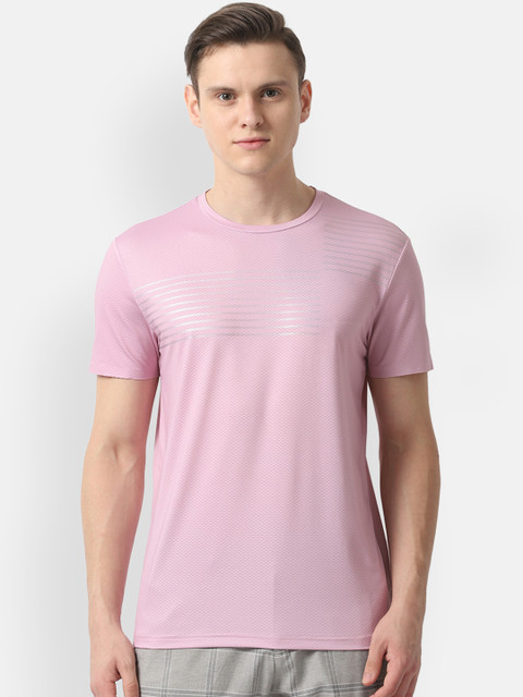 

Louis Philippe Sport Men Pink Self Design Round Neck Pure Cotton T-shirt