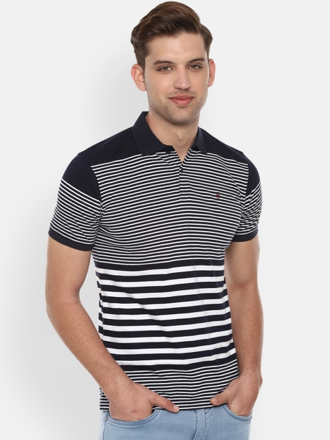 

Louis Philippe Sport Men Black White Striped Polo Collar Slim Fit Pure Cotton T-shirt