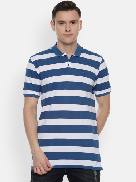 

Louis Philippe Sport Men Blue & White Striped Slim Fit Polo Collar T-shirt