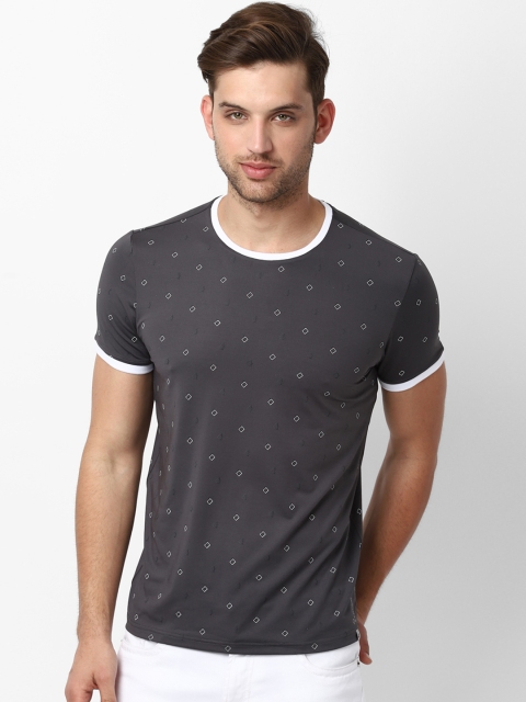 

Louis Philippe Sport Men Grey White Printed Slim Fit Round Neck Pure Cotton T-shirt