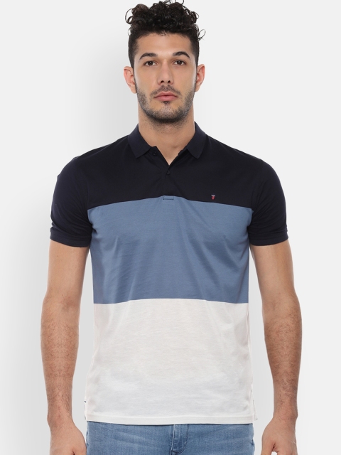 

Louis Philippe Sport Men Blue & White Colourblocked Slim Fit Polo Collar T-shirt