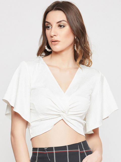 

Marie Claire Women White Solid Crop Top