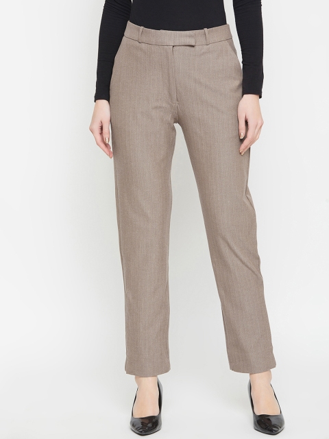 

Marie Claire Women Taupe Slim Fit Self Design Formal Cigarette Trousers