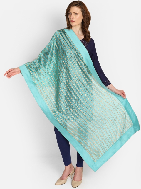 

amraoo Turquoise Blue & Gold-Coloured Block Printed Dupatta