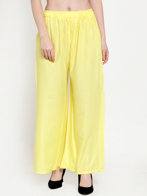 

TAG 7 Women Yellow Solid Wide Leg Palazzos