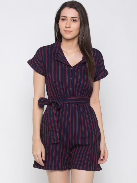 

Globus Women Navy Blue & Red Striped Playsuit