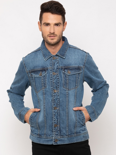 

Globus Men Blue Solid Denim Jacket