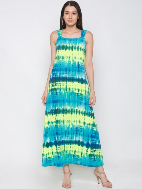 

Globus Women Blue & Fluorescent Green Dyed Maxi Dress