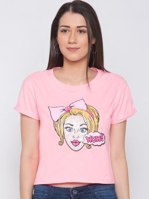 

Globus Women Pink Printed Round Neck T-shirt