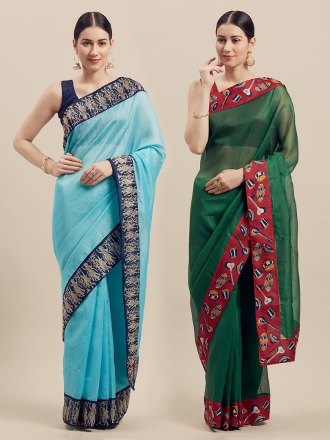 

Silk Bazar Turquoise Blue & Green Pack of 2Art Silk Solid Bhagalpuri Saree