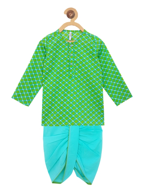 

Campana Boys Green & Turquoise Blue Printed Kurta with Dhoti Pants