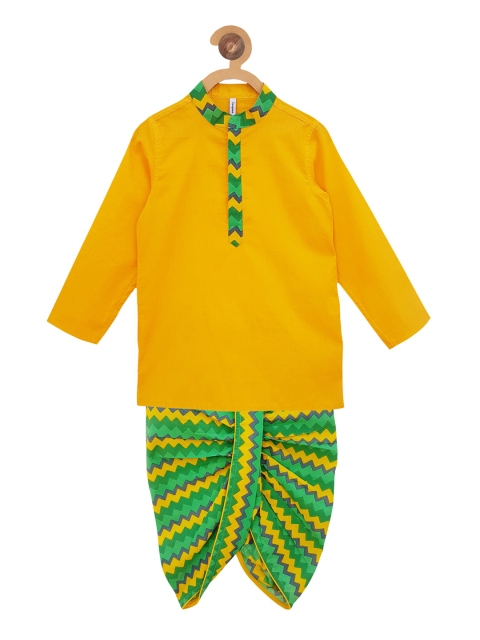 

Campana Boys Yellow & Green Solid Kurta with Dhoti Pants