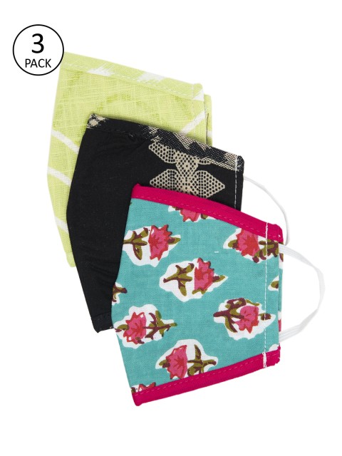 

Myshka Unisex 3 Pcs Printed 3-Ply Reusable Cloth Masks, Black