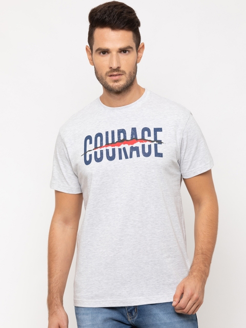 

Globus Men Grey Melange & Blue Printed Round Neck T-shirt