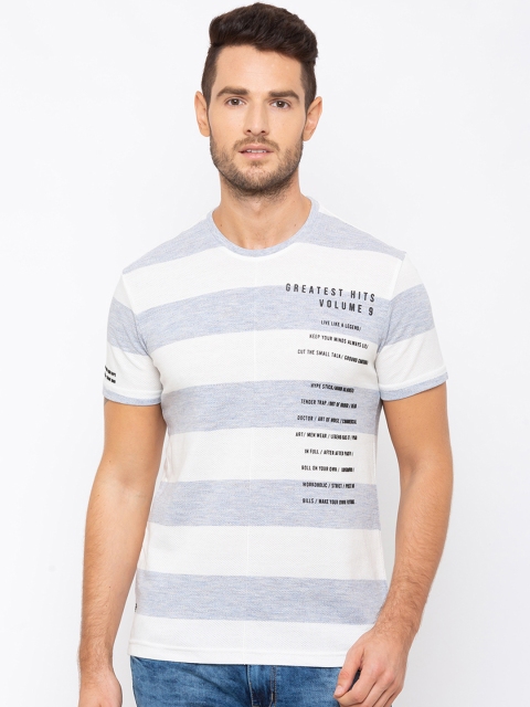 

Globus Men White & Blue Striped Slim Fit Round Neck T-shirt
