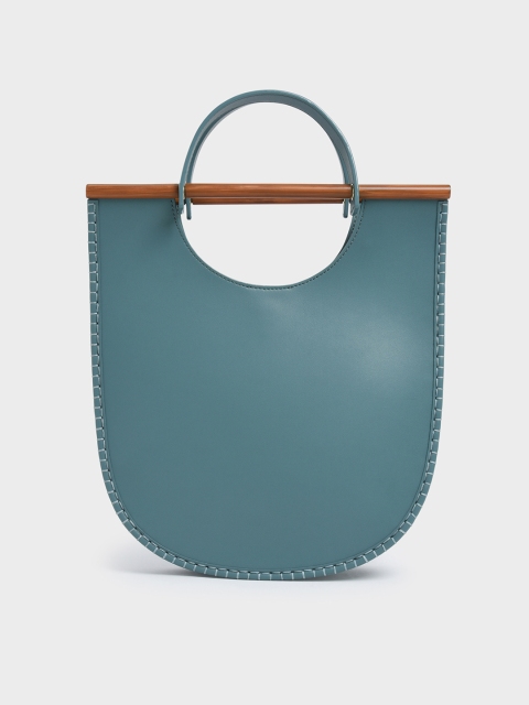 

CHARLES & KEITH Teal Blue Solid U-Shaped Whipstitch Handheld Bag