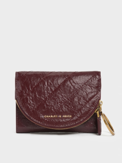 

CHARLES & KEITH Women Burgundy Solid Three Fold Wallet