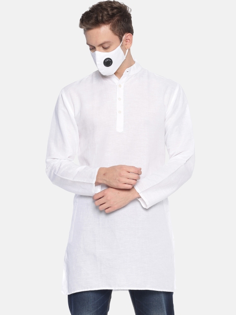 

Sethukrishna Men White Solid Straight Linen Kurta