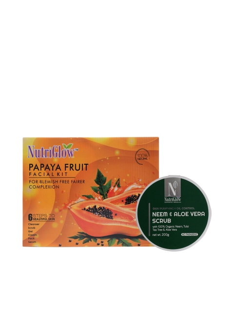 

NutriGlow Combo of 2 Papaya Fruit Facial Kit & Neem & Aloe Vera Scrub, Multi